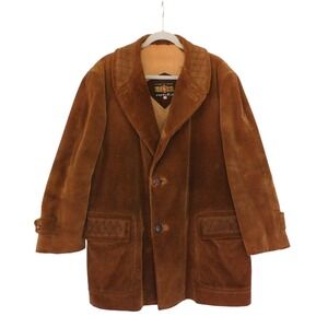 Vintage Cortefiel Jacket Mens 46 Brown Corduroy Suede Collar Coat Spain‎ 70s